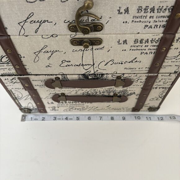 Large French Velvet Lined Jewelry Box Canvas Love Leather Paris Mirror Storage - Picture 9 of 11